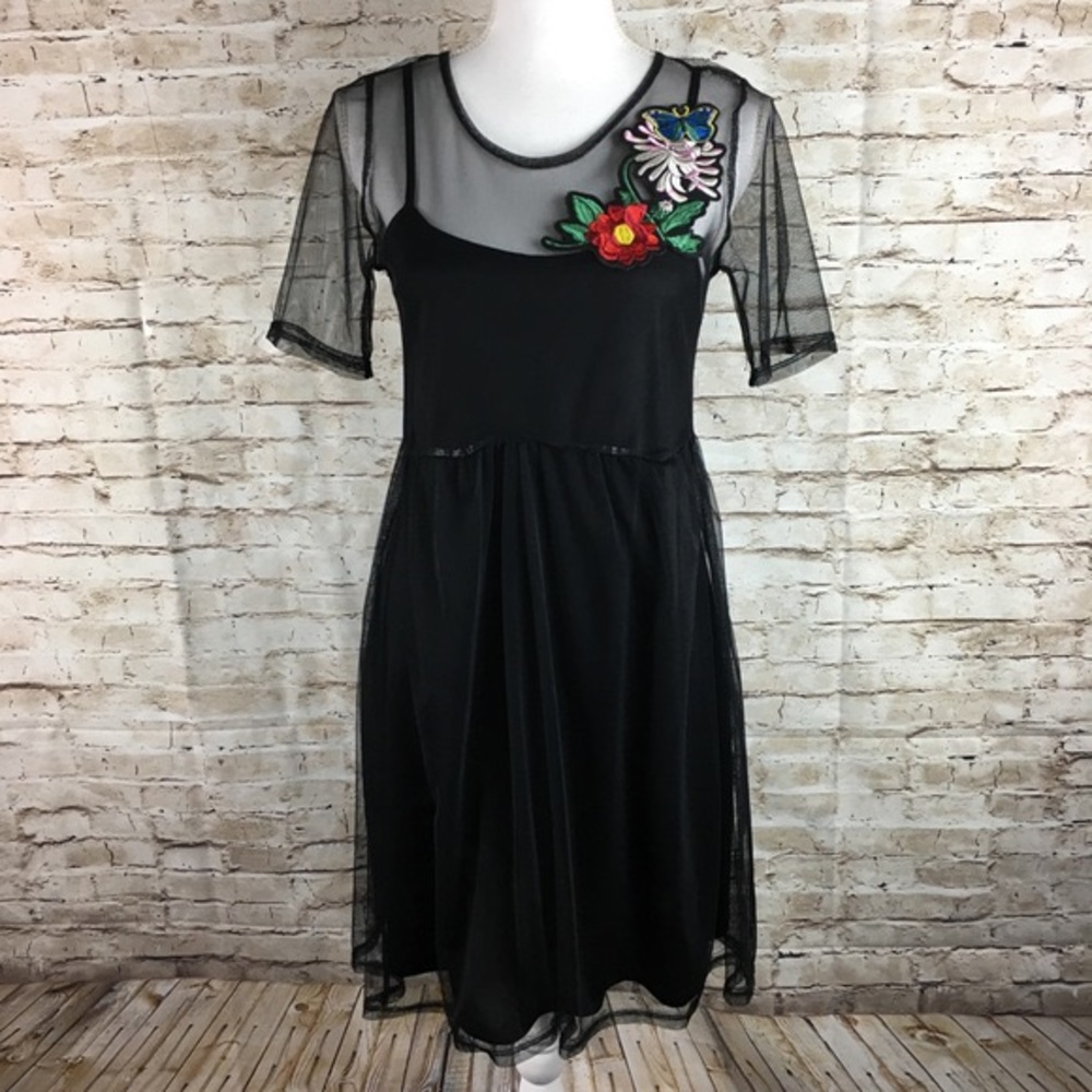 Potter’s Pot Embroidered Mesh Overlay Dress